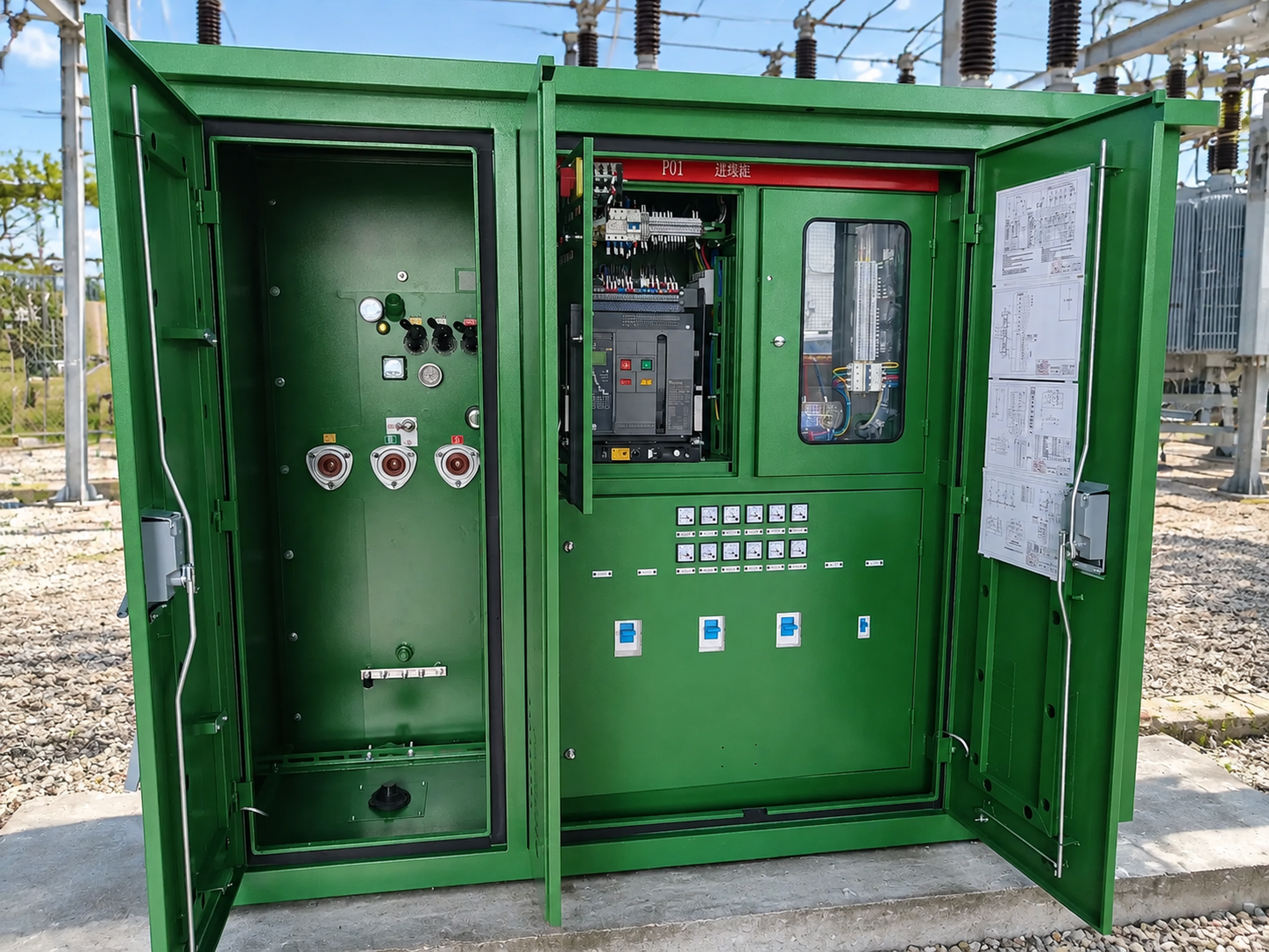 Interior layout of compact substation showing high and low voltage compartments