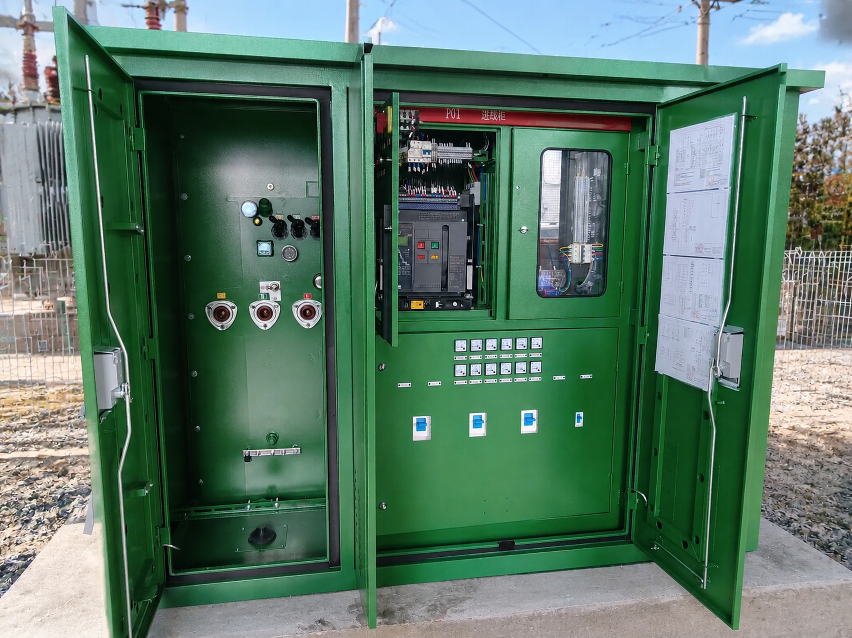 Internal high-voltage switching and low-voltage distribution layout
