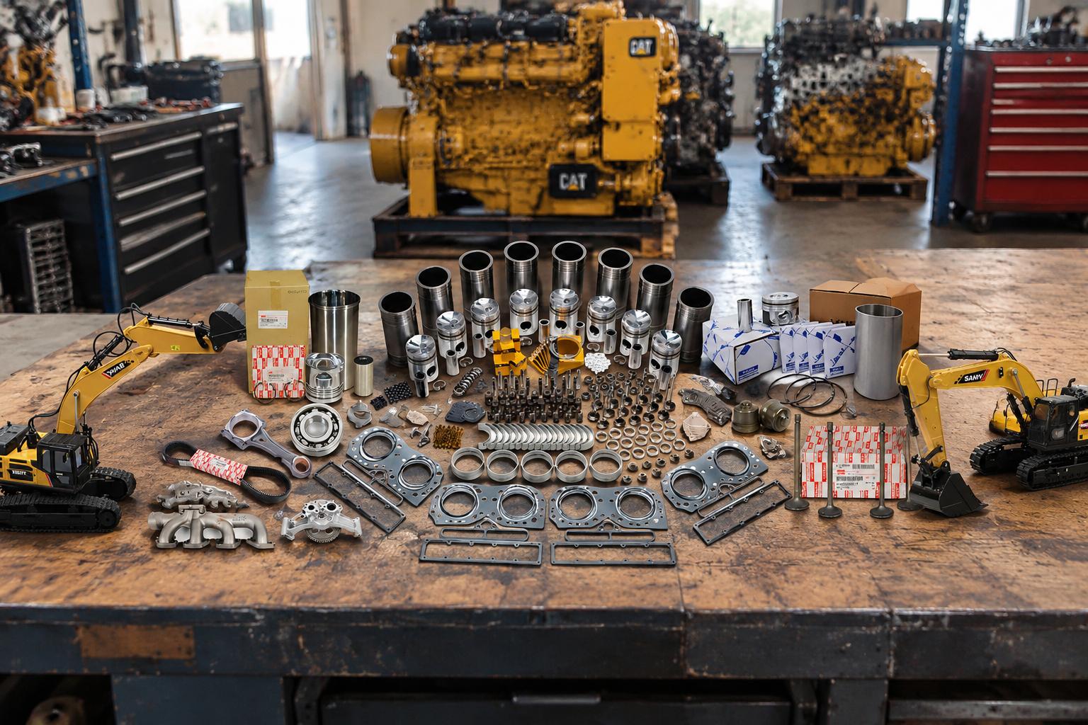 Caterpillar engine components including cylinder head and crankshaft