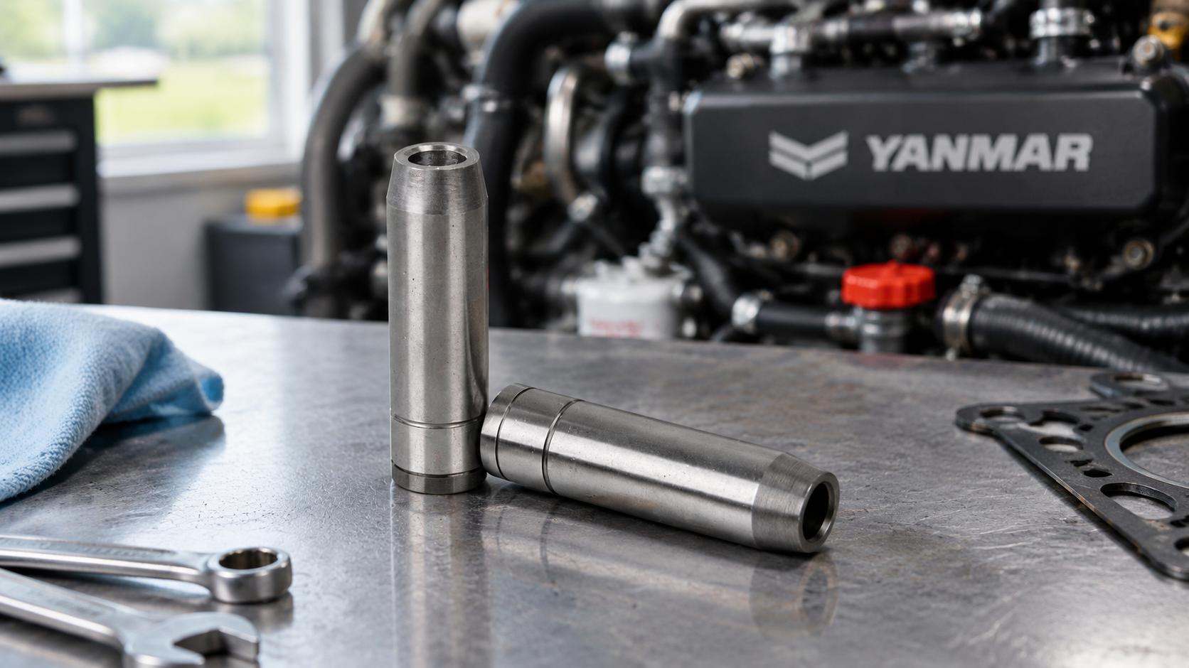 Machined steel valve guides Two cylindrical steel valve guides displaying smooth surface finishing