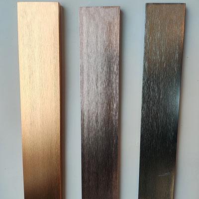 Aluminum trim samples in varying metallic finishes